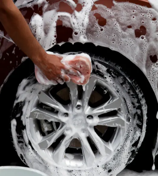 washing a tire and wheel